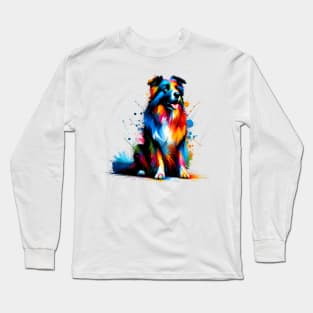 Vibrant Abstract Splash Art of Portuguese Sheepdog Long Sleeve T-Shirt